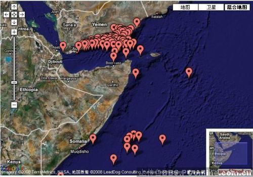 索马里,红海,印度洋附近海盗分布图