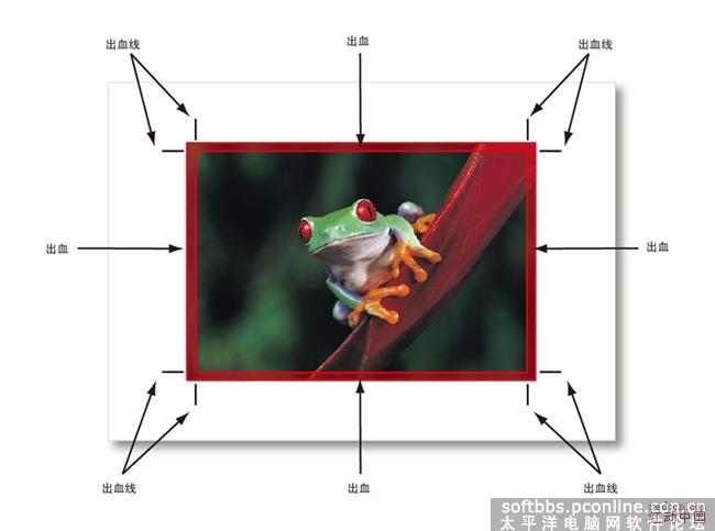 出血就是出血线以外的图片或色地,也就是会被裁切掉的部分.