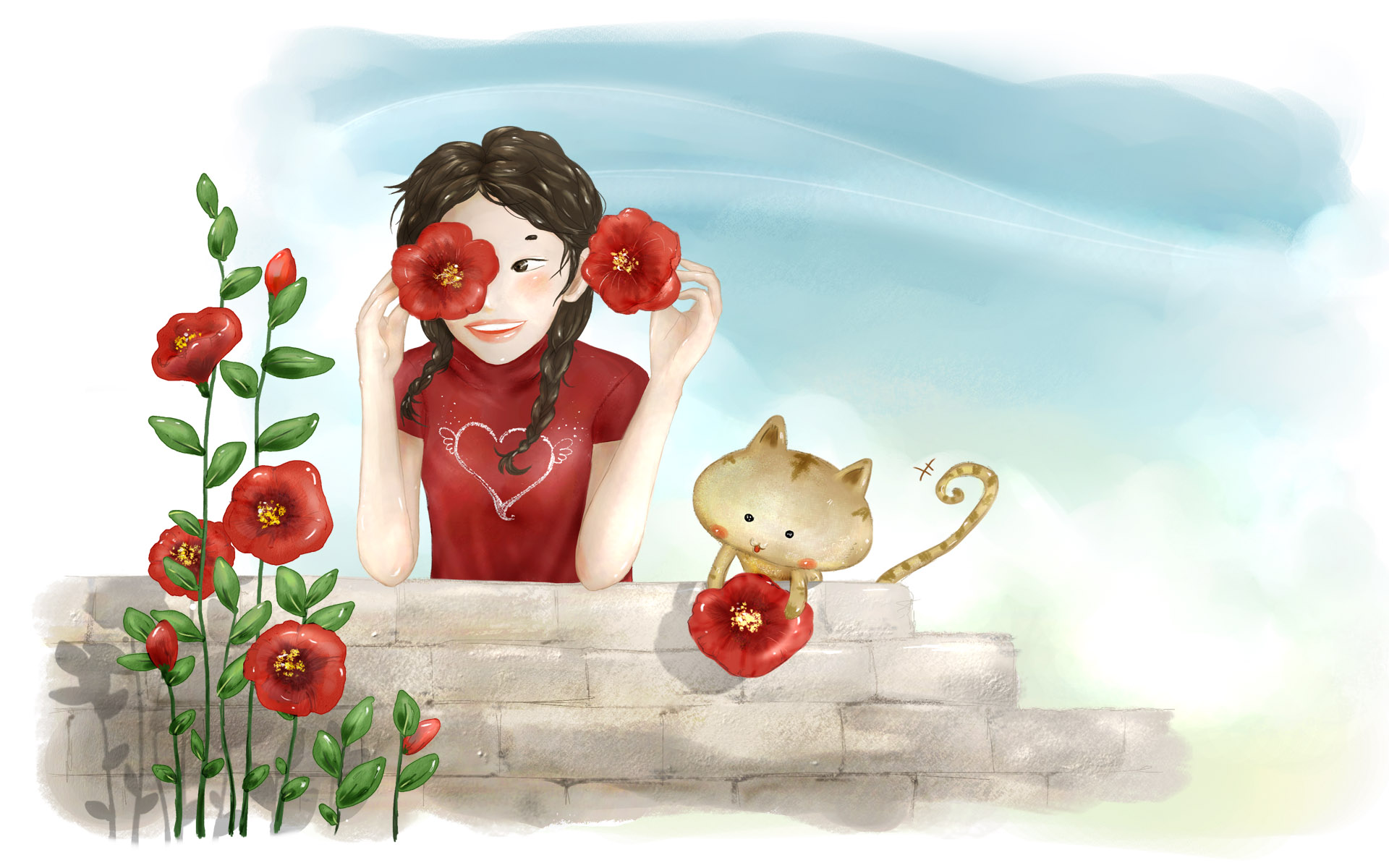 色彩温馨简笔画壁纸(三)