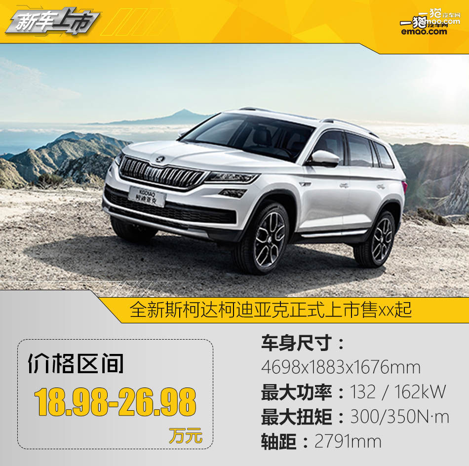 售18.98-26.98萬 斯柯達柯迪亞克上市