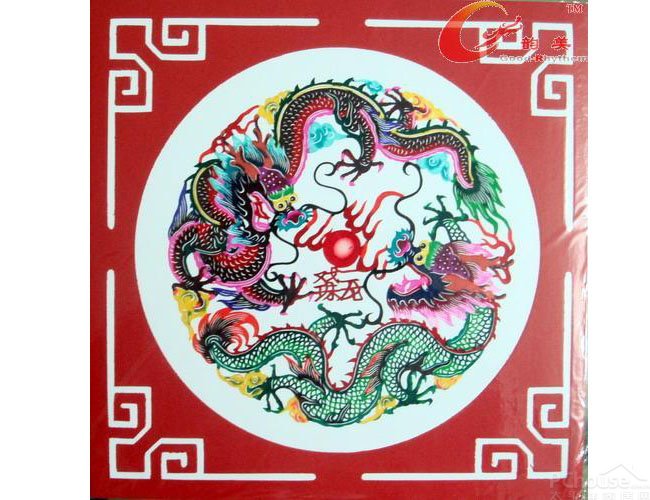 彩色剪纸 二龙戏珠