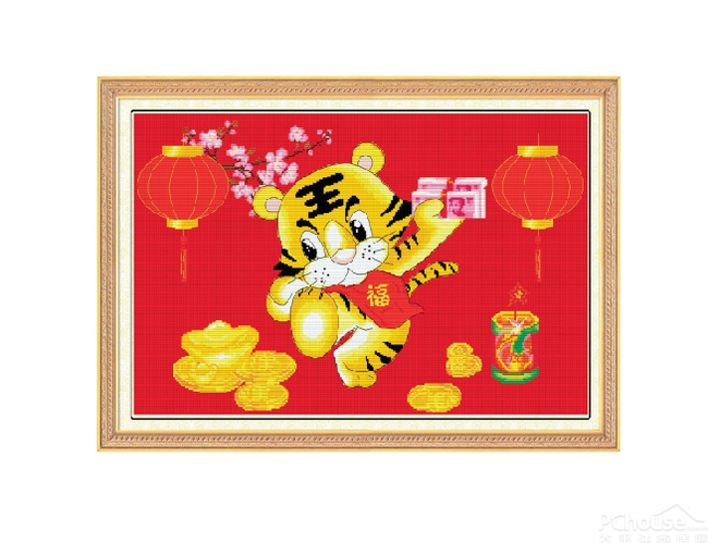 招财纳福虎十字绣8675