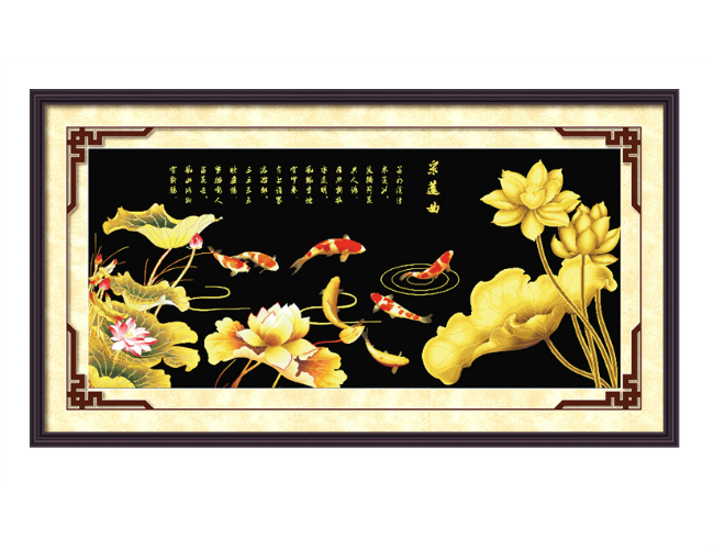 金色荷花十字绣3d142