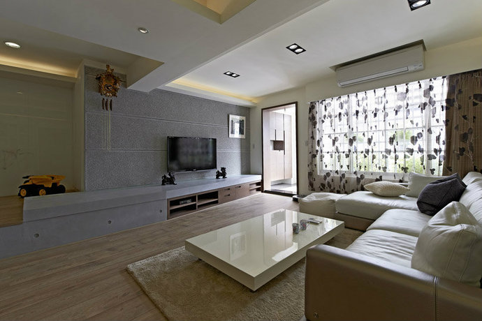 115平方米现代三居室客厅电视墙设计效果图2014图片