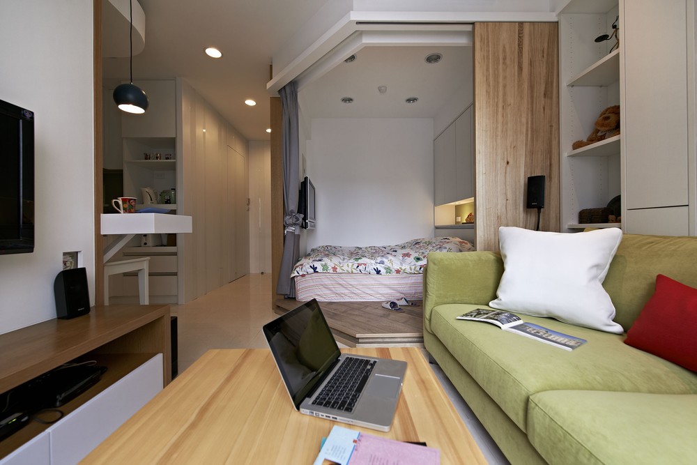 白领公寓现代风格客厅卧室书柜装修效果图