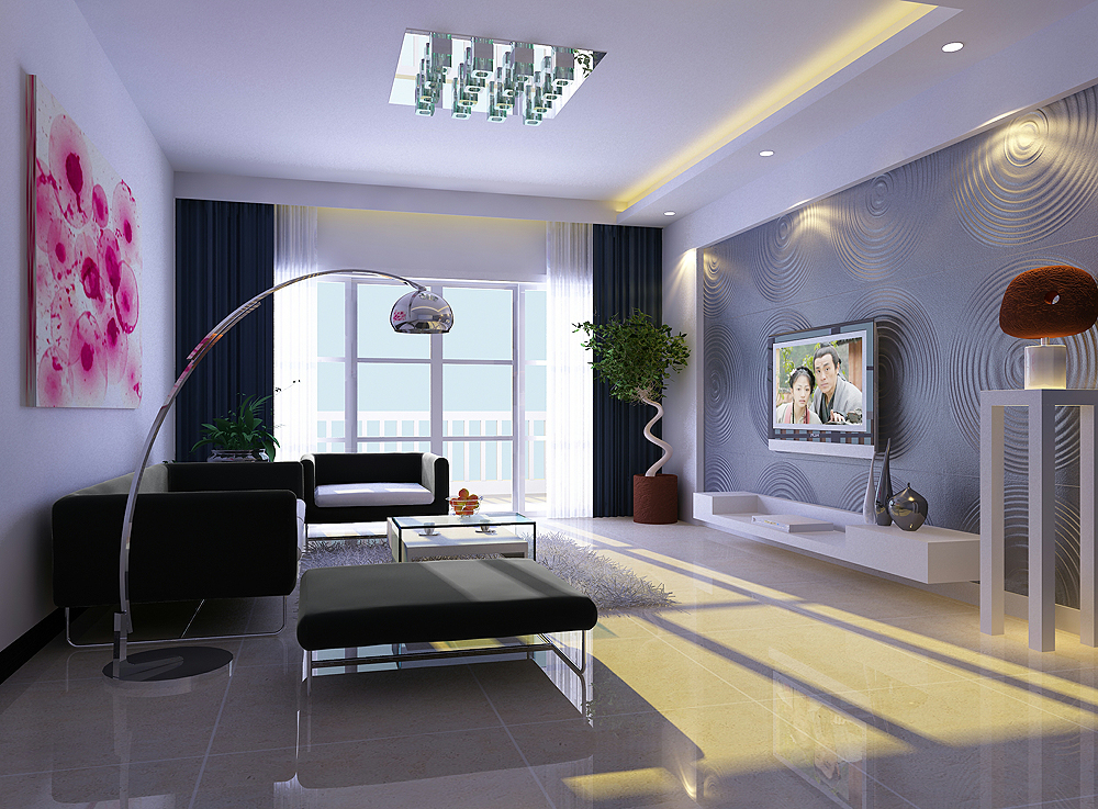 140平现代简约三居室客厅装修效果图