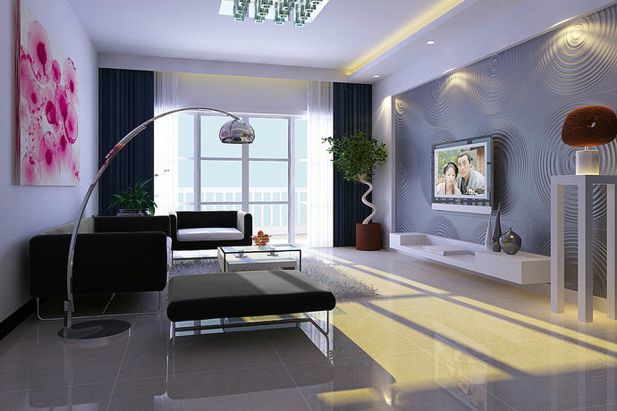 140平现代简约三居室客厅装修效果图2014图片