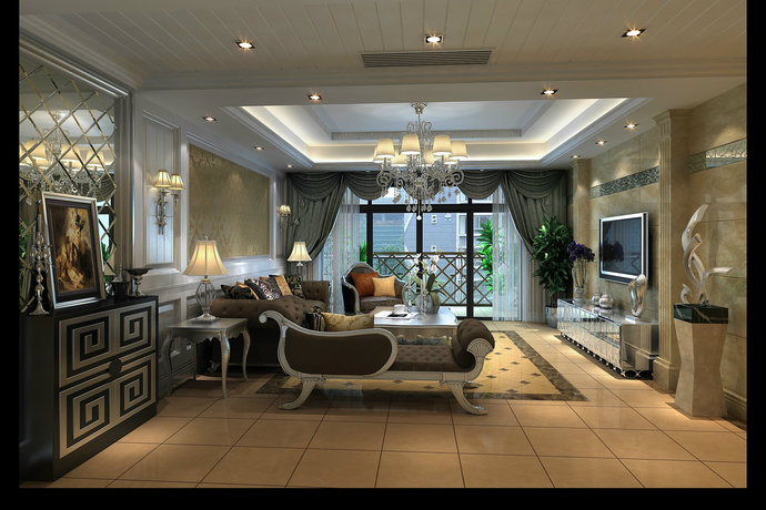 156平现代欧式别墅客厅装修效果图2014图片