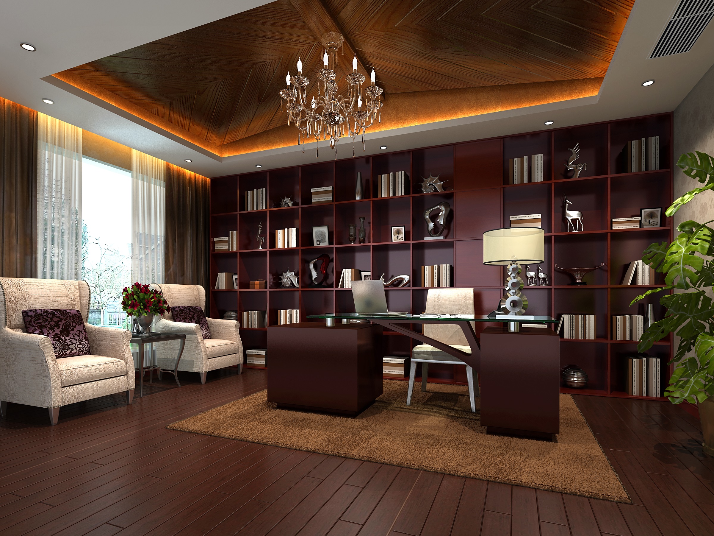 中式书房设计表现|空间|室内设计|钨丝灯泡 - 原创作品 - 站酷 (ZCOOL)