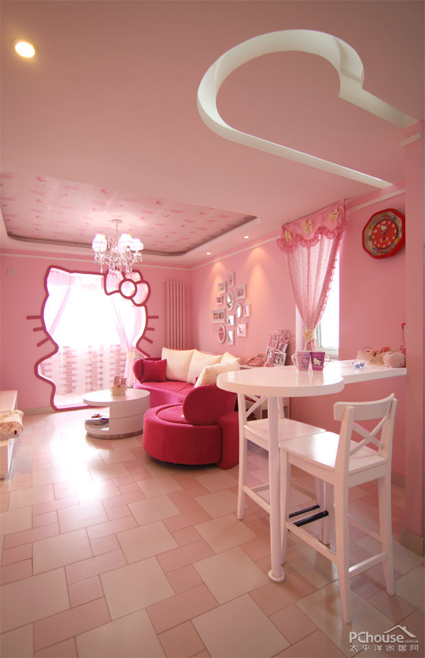 Hello Kitty小户型现代风格客厅装修效果图_太平