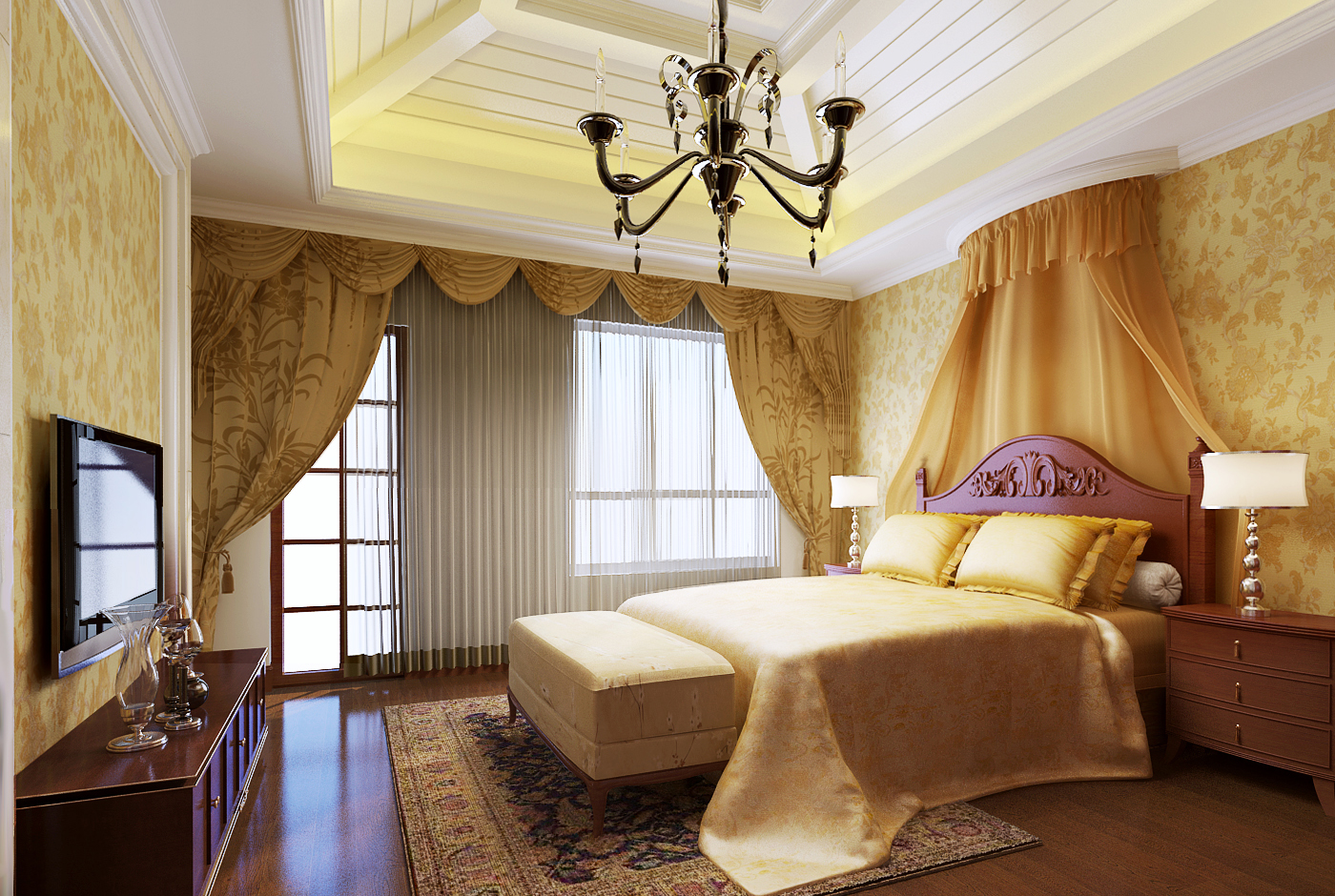 400平怡景湾现代美式别墅主卧室装修效果图