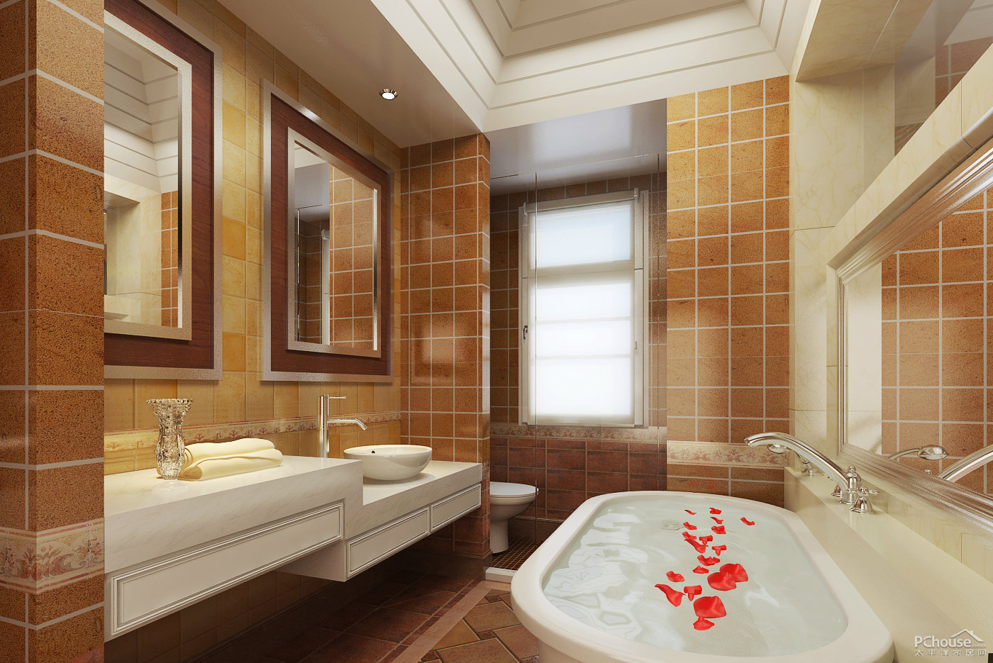 简欧卫浴瓷砖卫生间隔断装修设计效果图 – 设计本装修效果图