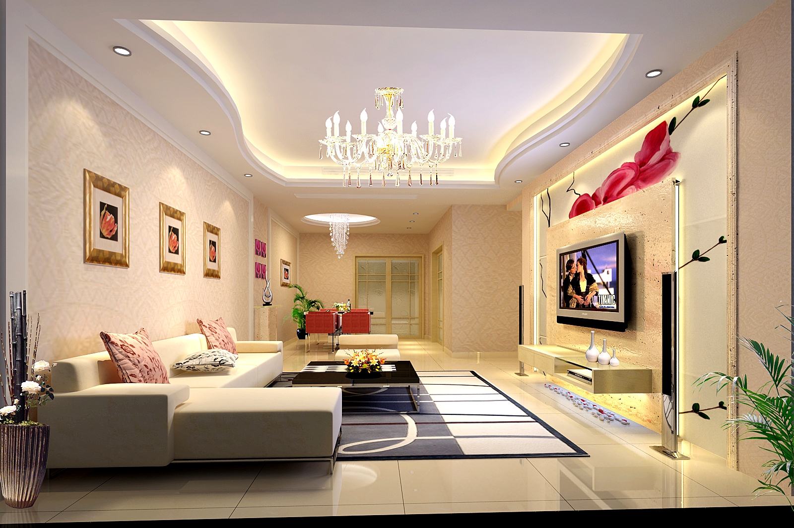 150平现代简约风格三居室客厅装修效果图