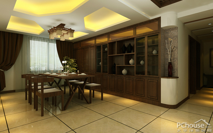 现代新中式三居室餐厅装修效果图