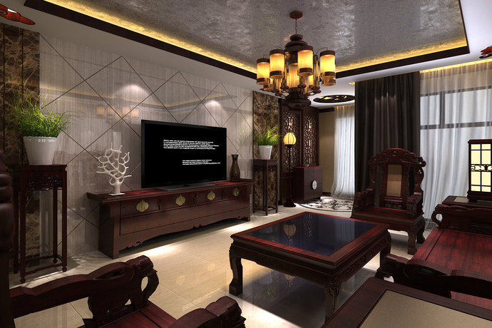 160平现代中式复式住宅客厅装修效果图2014图片