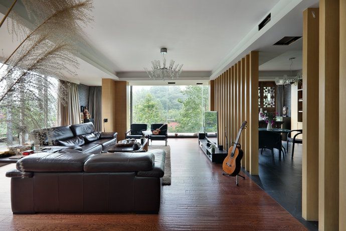 现代简约中式混搭别墅客厅装修效果图2014图片