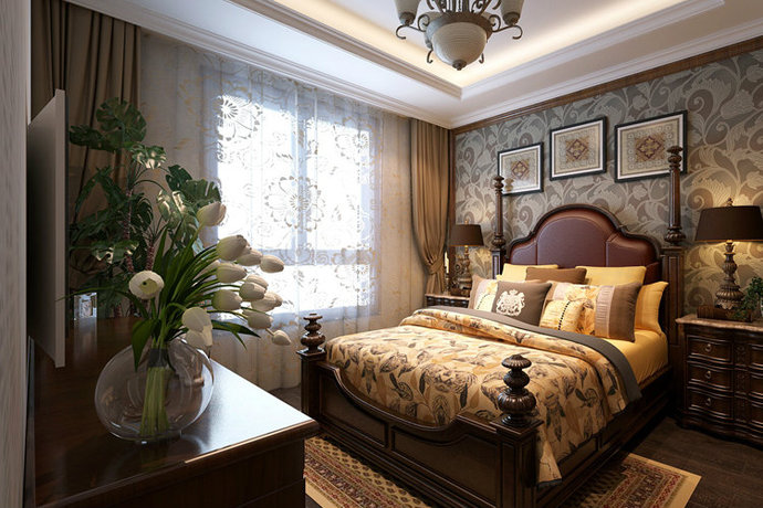 美式风格低调奢华别墅公寓卧室装修效果图_太