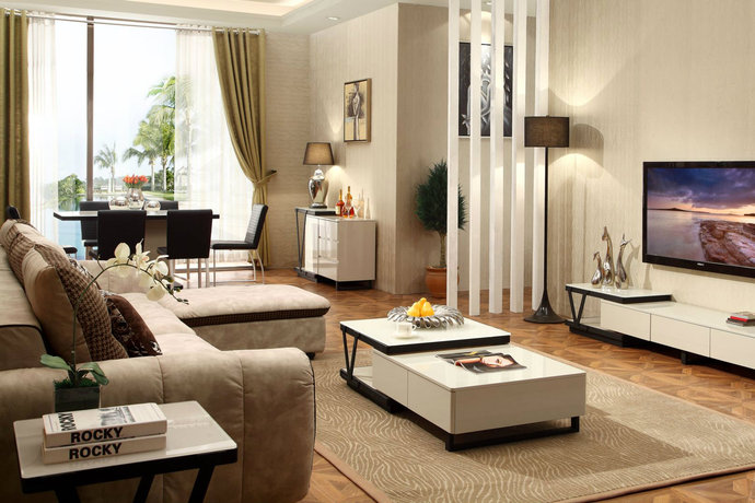 现代简约风格大户型公寓客厅设计效果图