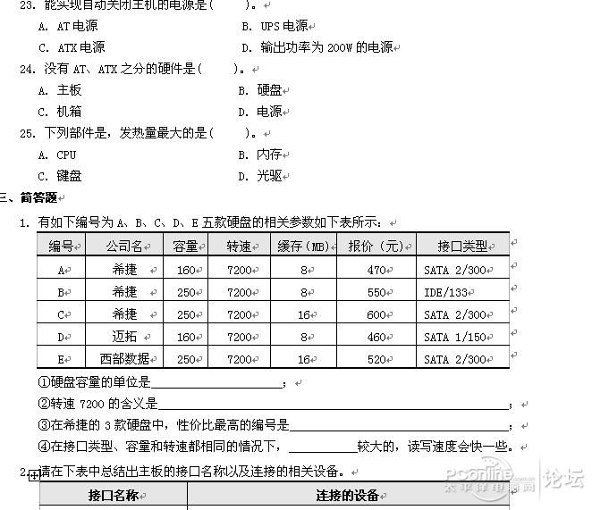 计算机基础(可以当做中职高考题)