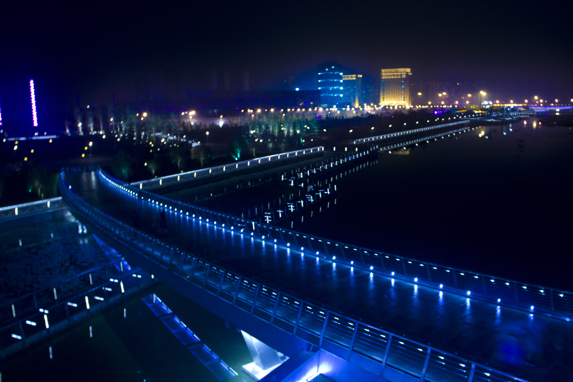 太原汾河湿地公园的几张夜景照片