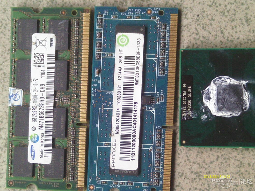 两个DDR 1333 笔记本内存.一个 P8700 CPU 打