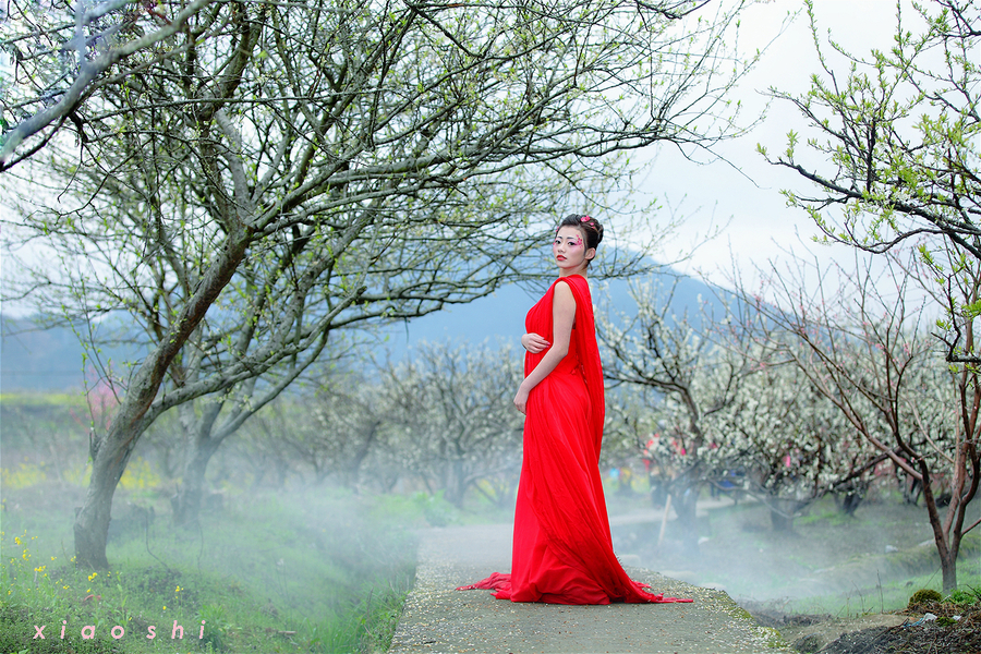 【优雅飘逸的红裙子摄影图片】人像摄影