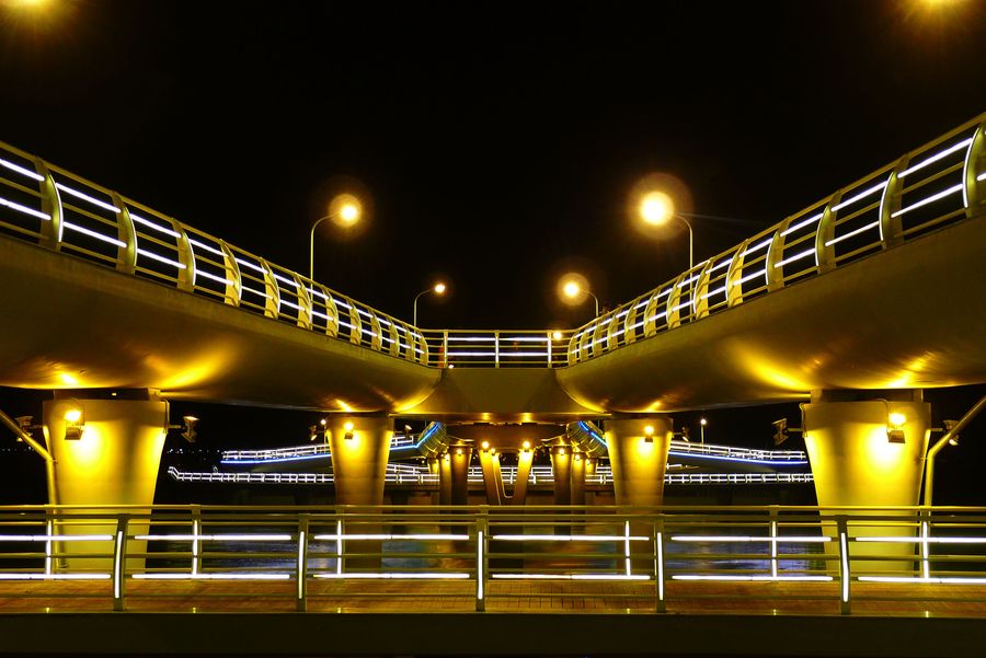 江心岛的步行桥夜景