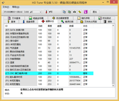 新装的电脑硬盘CRC接口错误计数,是什么意思