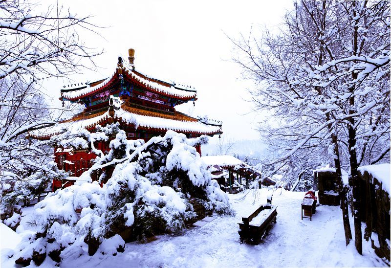雪-冬雪映寺庙