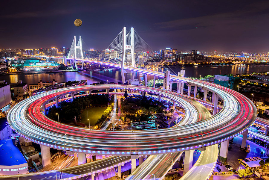 【上海一南浦大桥夜景摄影图片】风光摄影