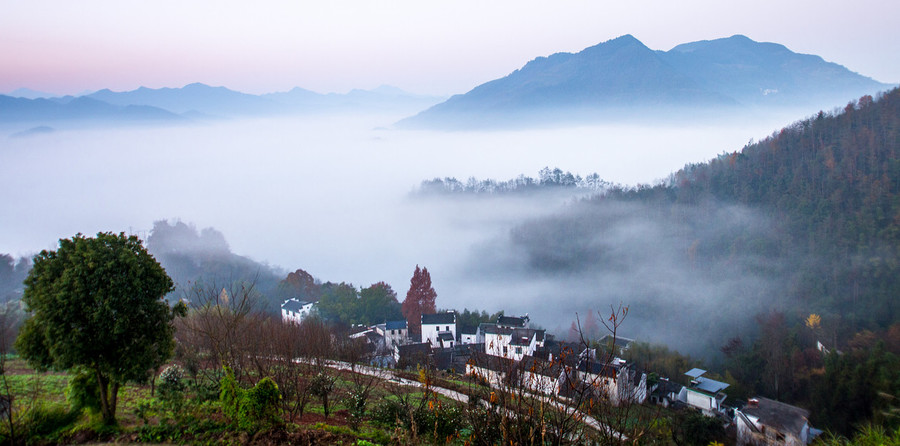 雾漫坡山