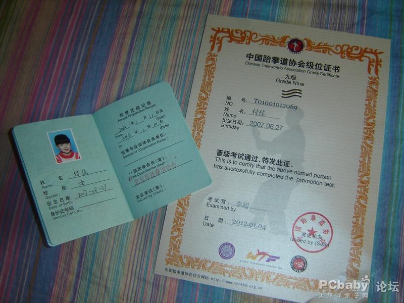 中国跆拳道协会级位证书