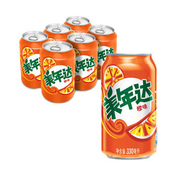 mirinda 美年达 橙味 汽水 碳酸饮料 330ml*6听 9.9元