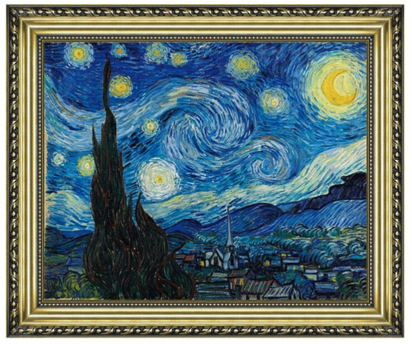 梵高油画《星夜》背景墙装饰画挂画 宫廷金 52.5×44cm