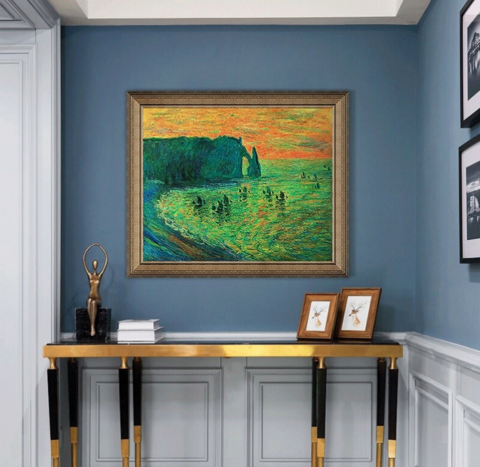 莫奈名人油画埃特雷塔的礁石装饰画挂画7966cm750元