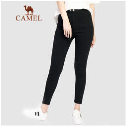 camel 骆驼 骆驼(camel)女装休闲裤高腰显瘦弹力紧身黑色裤子百搭修身