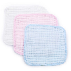 PLUS会员：Purcotton 全棉时代 婴儿口水巾 蓝粉白三色6条/盒