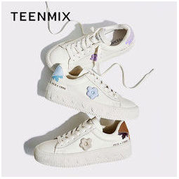 teenmix天美意鞋子女鞋2022秋新款板鞋花朵甜美奶油小白鞋休闲鞋