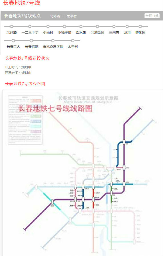 长春地铁7号线线路规划图 最新版