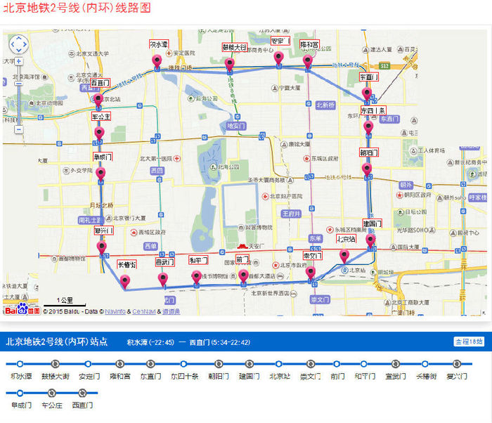 北京2016版2号线内环与外环地铁线路图下载_