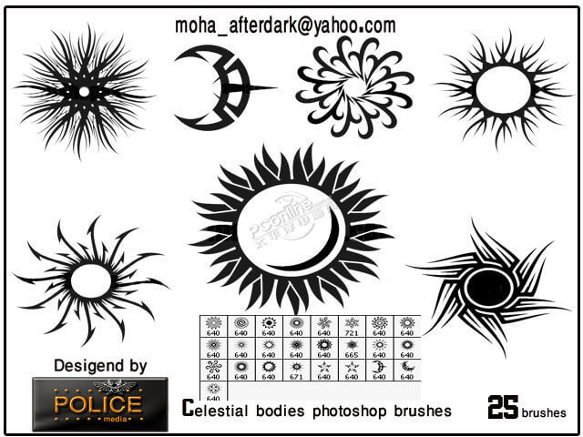 花式太阳、月亮花纹刺青、纹饰、纹身图案PS