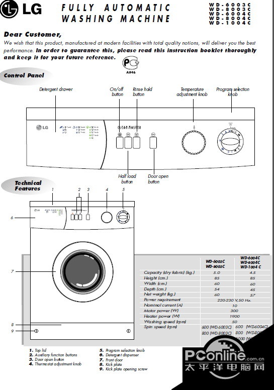 乐金 洗衣机WD-6004C 英文说明书 正式版