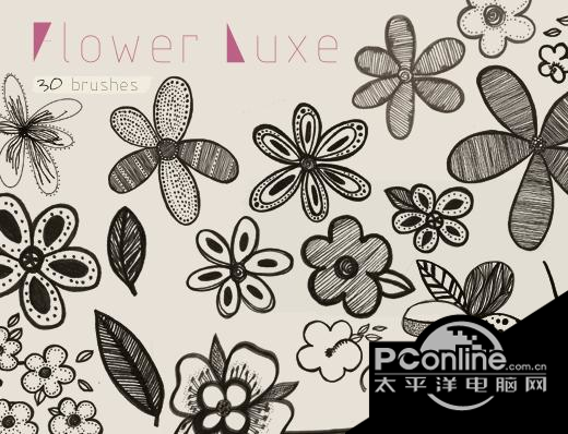 30种精美的手绘花朵图案鲜花印花素材ps笔刷免费版