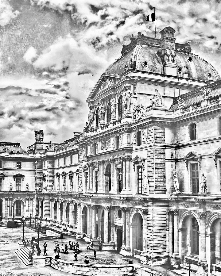 法国卢浮宫黑白作旧