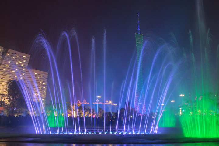 花城广场音乐喷泉夜景(广州亚运期间)