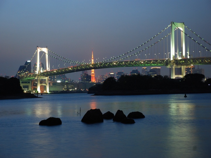 【东京湾 彩虹桥 夜景摄影图片】日本 东京 台场