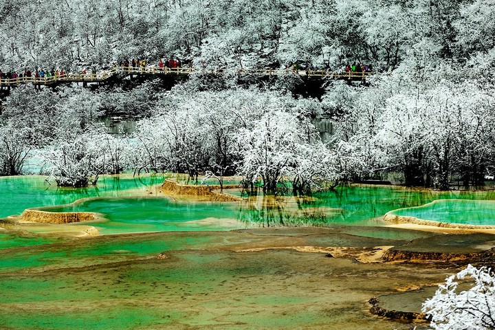 神奇的九寨沟之行〈二〉黄龙五彩池雪景摄影图