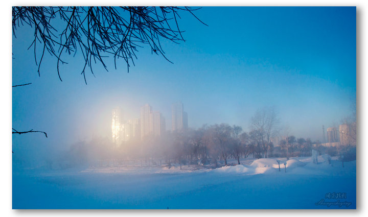 【蓝色的冬日摄影图片】吉林市江城大桥风光旅
