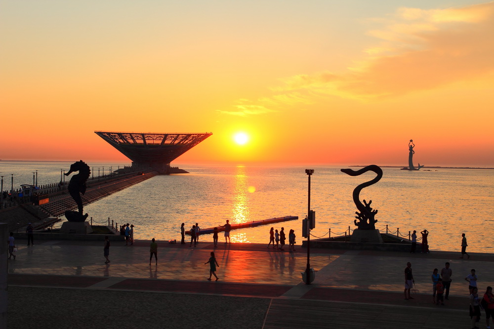 【滨海夕阳摄影图片】营口开发区山海广场生活摄影_井