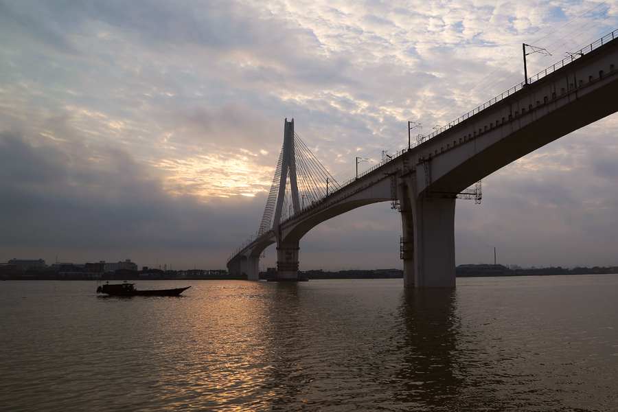 【大桥与霞光摄影图片】广东江门外海风光摄影_秋华